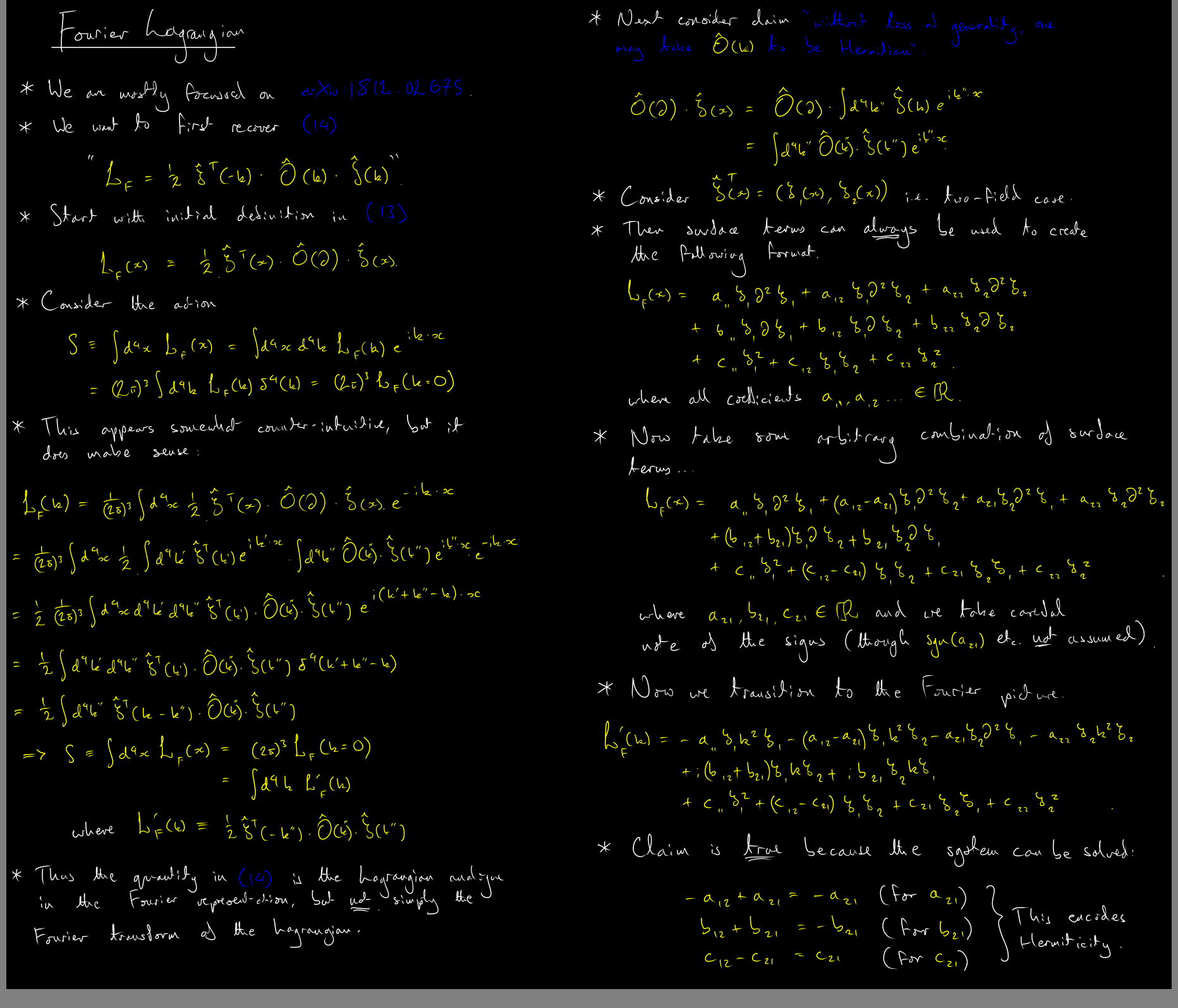 Supervision notes on the origin of the minus sign in the momentum-space Lagrangian.
